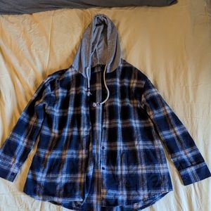 Blue Hooded Flannel Shirt XL